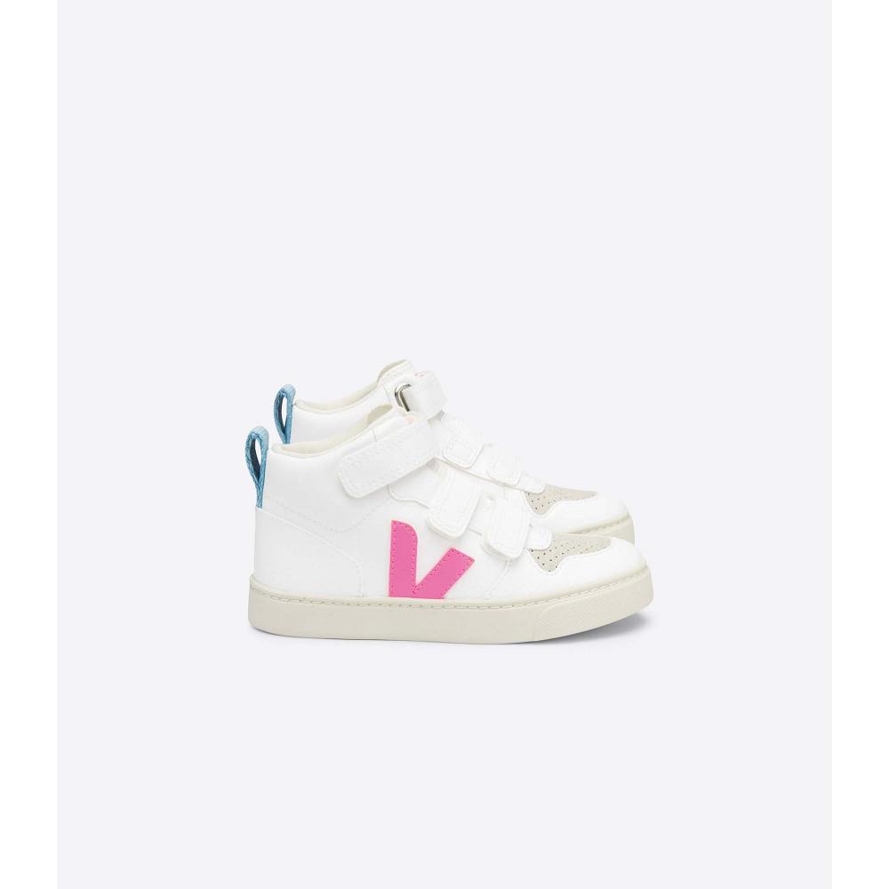 Kids\' Veja V-10 MID CWL Shoes White/Blue/Pink | SG 799ZUT